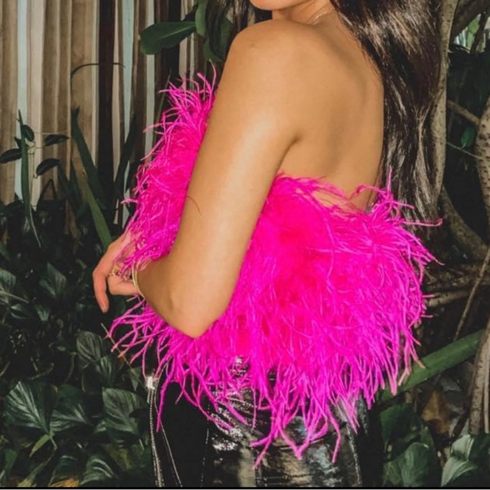 Bardot pink feather top